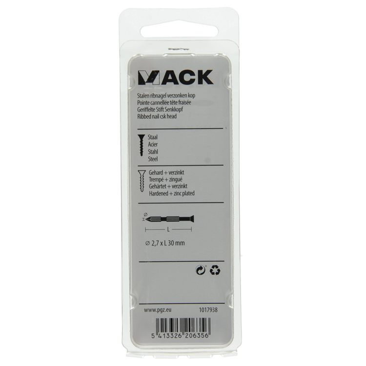 Afbeelding laden in galerijviewer, Mack 1017938 - stalen ribnagel vk st.gehard + verz 65st 2,7 x 30 mm | 5 stuks
