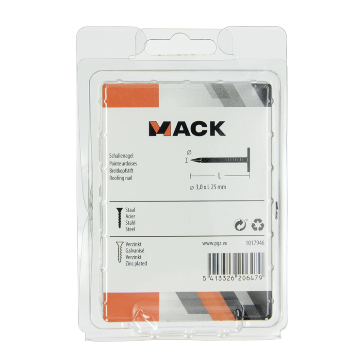 Afbeelding laden in galerijviewer, Mack 1017946 - schalienagel staal verzinkt 250 gr 3,0 x 25 mm | 5 stuks
