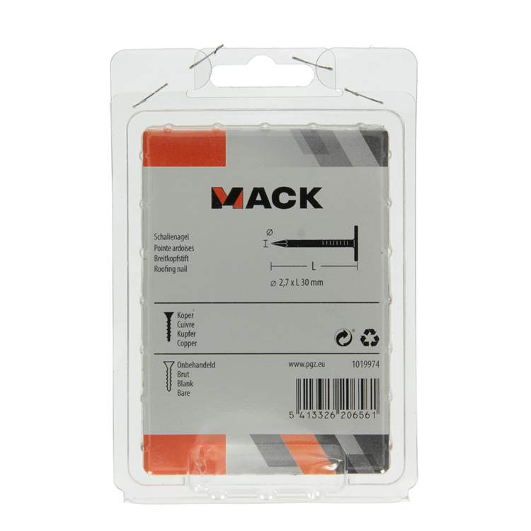 Afbeelding laden in galerijviewer, Mack 1019974 - schalienagel koper 180 gr 2,7 x 30mm | 5 stuks
