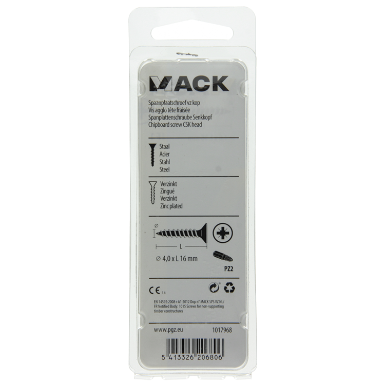 Afbeelding laden in galerijviewer, Mack 1017968 - spaanplaatschroef vz kop geelverz. 95st 4,0 x 16 mm | 5 stuks
