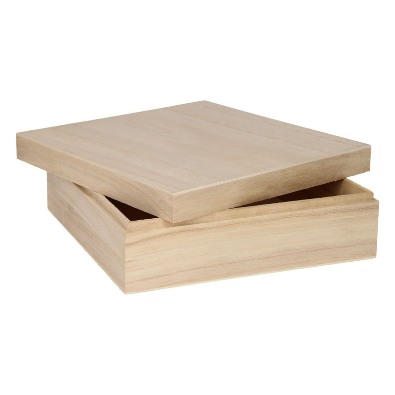 Afbeelding laden in galerijviewer, Playwood houten kist vierkant met losse deksel - opbergbox bruin 20x20x5,7 cm.
