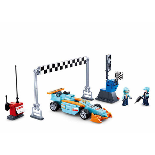 Sluban racing team klein circuit bouwspeelgoed kinderen vanaf 6 jaar – constructiespeelgoed bouwdoos met 210 bouwstenen – m38-b0762