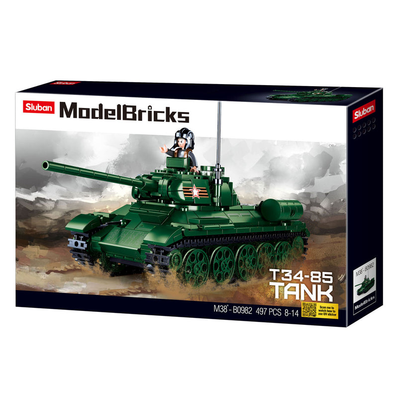Afbeelding laden in galerijviewer, Sluban wwii t-34-85 tank bouwspeelgoed kinderen vanaf 8 jaar – constructiespeelgoed modelbouw – bouwdoos met 497 bouwstenen – m38-b0982
