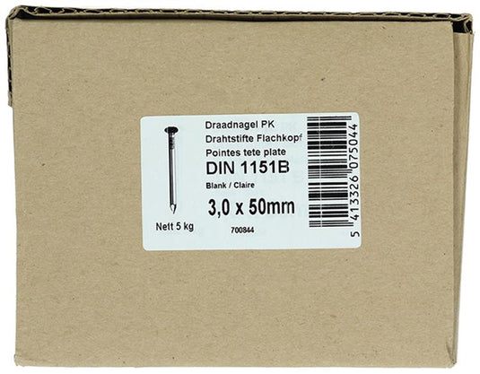 1015643 - doos 5 kg. nagels platte kop 3,0x50 mm | 3 stuks