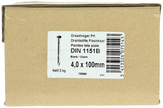 1015652 - doos 5 kg. nagels platte kop 4,0x100 mm | 3 stuks