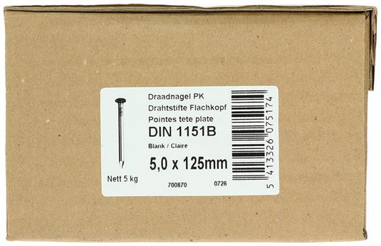 1015655 - doos 5 kg. nagels platte kop 5,0x125 mm | 3 stuks
