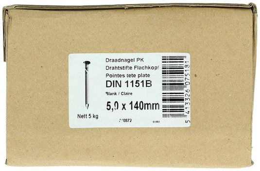 1015656 - doos 5 kg. nagels platte kop 5,0x140 mm | 3 stuks