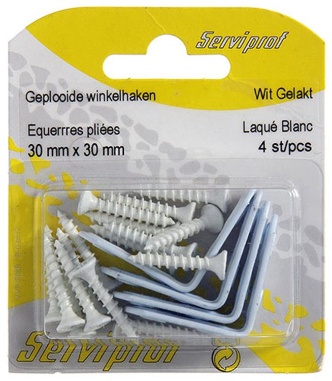 Afbeelding laden in galerijviewer, Mack 1013793 - 4 geplooide winkelhaken wit gelakt 30x30mm | 10 stuks
