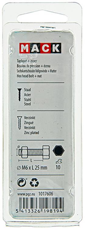 Afbeelding laden in galerijviewer, Mack 1017606 - tapbout + moer staal verzinkt 13 st m6 x 25 mm | 10 stuks
