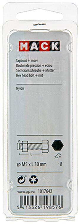 Afbeelding laden in galerijviewer, Mack 1017642 - tapbout + moer nylon 6 st m5 x 30 mm | 10 stuks

