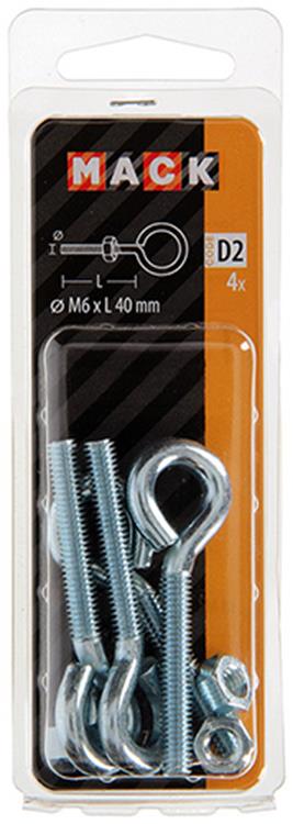 Afbeelding laden in galerijviewer, Mack 1017791 - schroefoog metrisch + moer verzinkt 4 st m6 x 40 mm | 10 stuks
