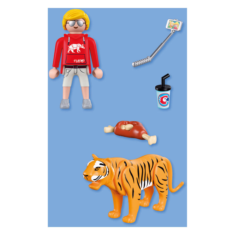 Afbeelding laden in galerijviewer, Playmobil dierentuin speelset tijger en bezoeker met accessoires.
