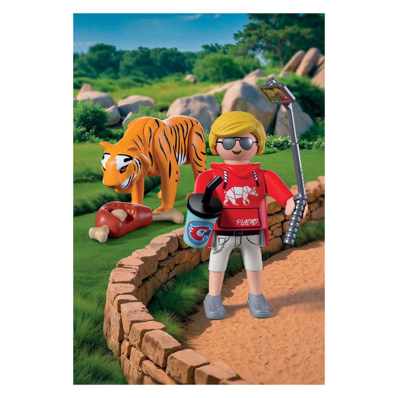 Afbeelding laden in galerijviewer, Playmobil dierentuin speelset tijger en bezoeker met accessoires.

