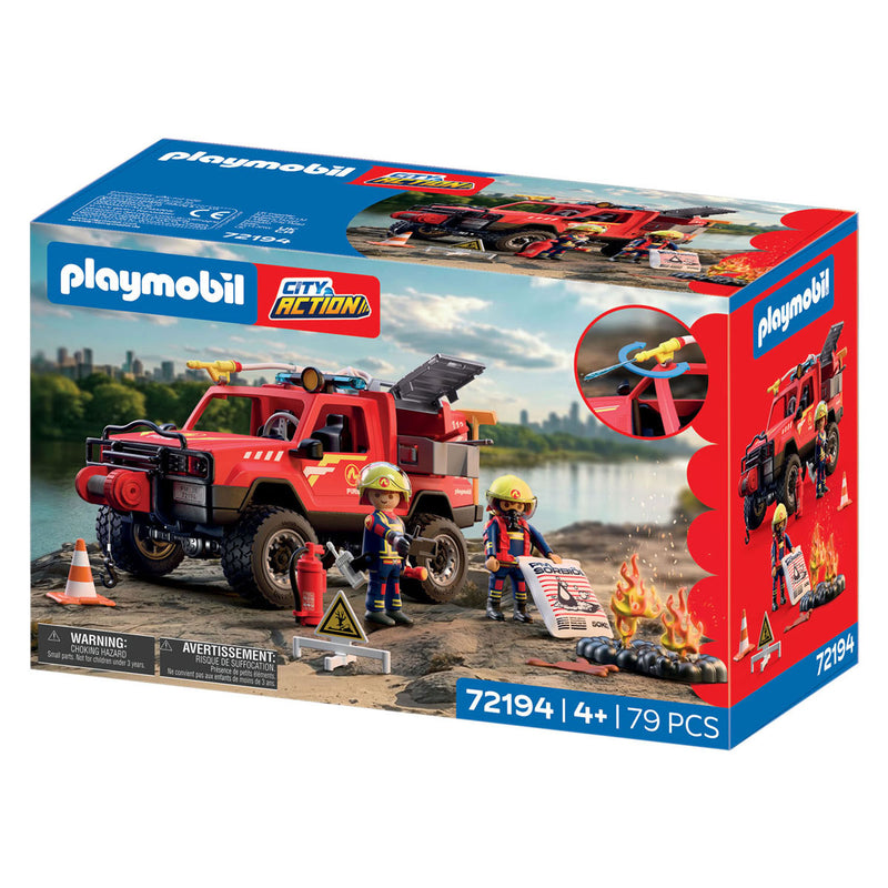 Afbeelding laden in galerijviewer, Playmobil city action brandweer pick-up terreinwagen met watersproeifunctie.
