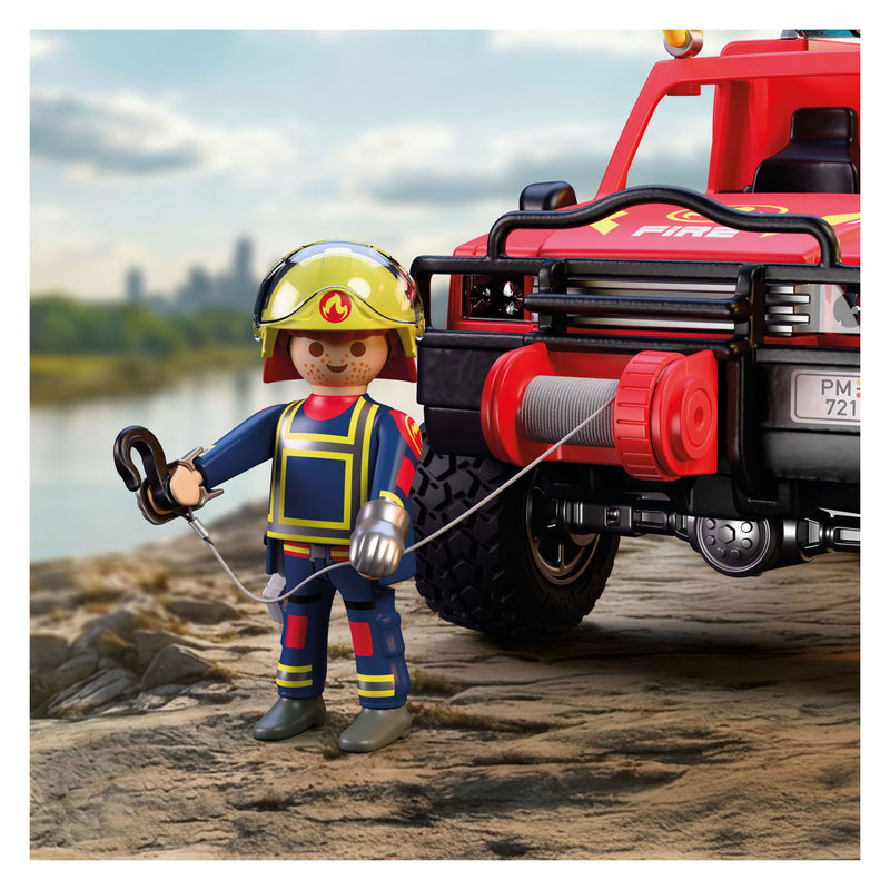 Afbeelding laden in galerijviewer, Playmobil city action brandweer pick-up terreinwagen met watersproeifunctie.
