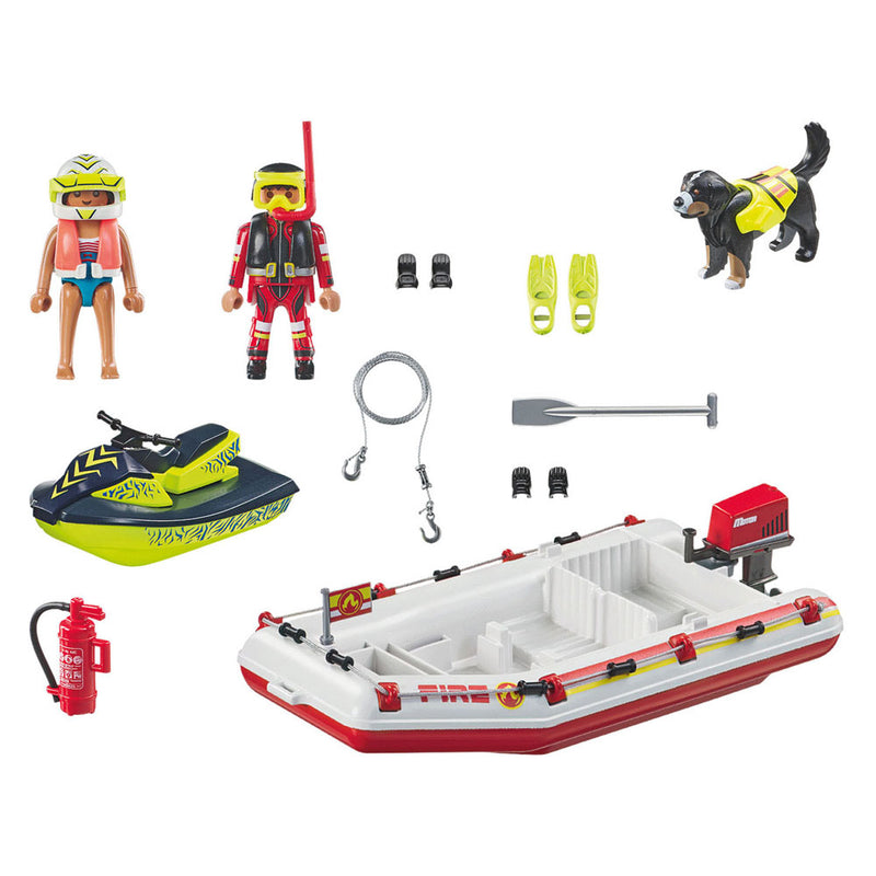 Afbeelding laden in galerijviewer, Playmobil action heroes brandweerboot met waterscooter - 71464
