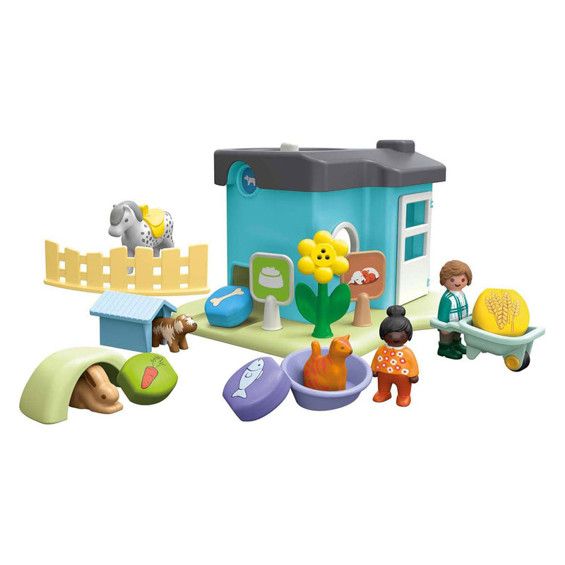 Afbeelding laden in galerijviewer, Playmobil 1.2.3. dierenpension met voerautomaat - 71690
