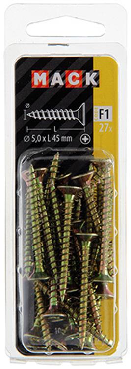 Afbeelding laden in galerijviewer, Mack 1017987 - spaanplaatschroef vz kop geelverz. 27st 5,0 x 45 mm | 5 stuks
