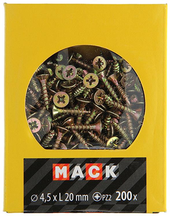 Afbeelding laden in galerijviewer, Mack 1020100 - spaanplaatschroef vz kop geel vz 200 st 4,5 x 20 mm | 5 stuks
