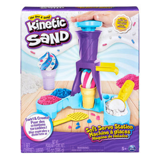 Afbeelding laden in galerijviewer, Kinetic sand - softijsjes speelset met 396 g origineel in blauw roze en wit - 2 ijshoorntjes en 2 stuks gereedschap - sensorisch speelgoed
