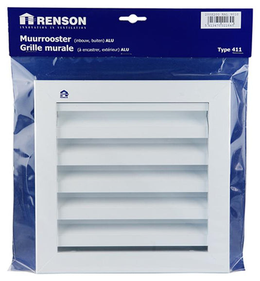 Renson 1006224 - muurrooster inbouw 411 alu ral 9010 200x200mm | 1 stuks