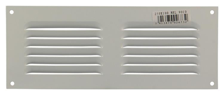 Afbeelding laden in galerijviewer, Renson 1006306 - schoepenrooster vlak alu ral 9010 250x100mm | 10 stuks
