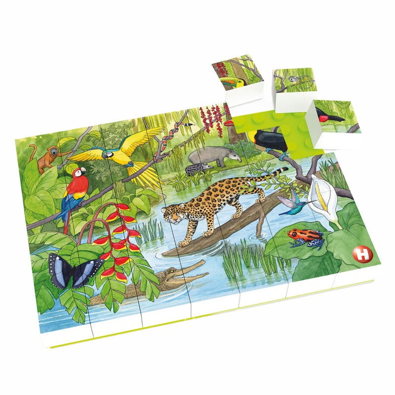 Afbeelding laden in galerijviewer, Hubelino Blokpuzzel Wilde Dieren in het Tropisch Regenwoud, 35st.
