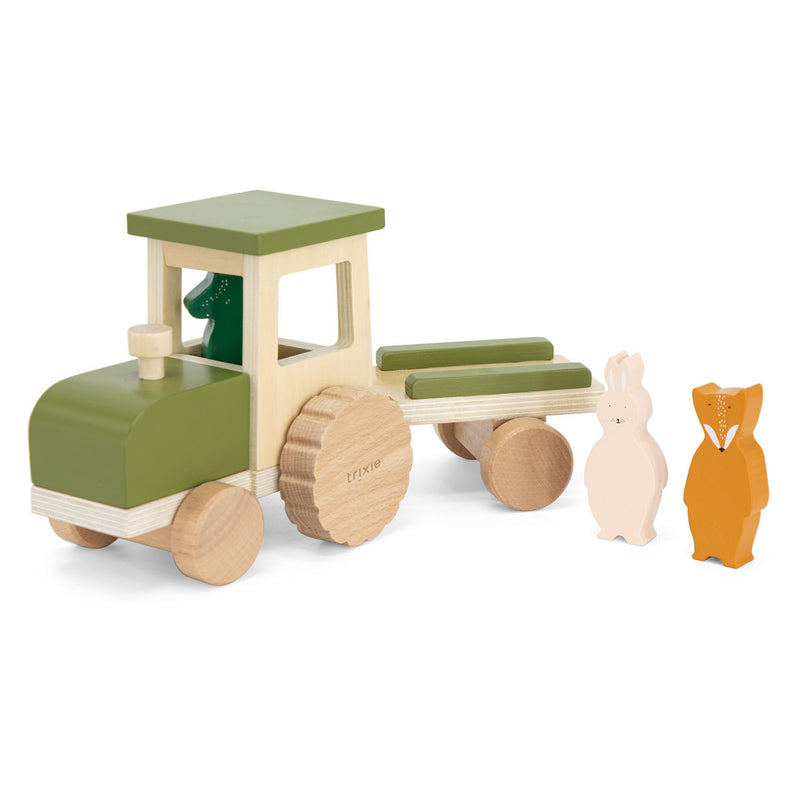 Afbeelding laden in galerijviewer, Trixie houten dieren tractor met trailer
