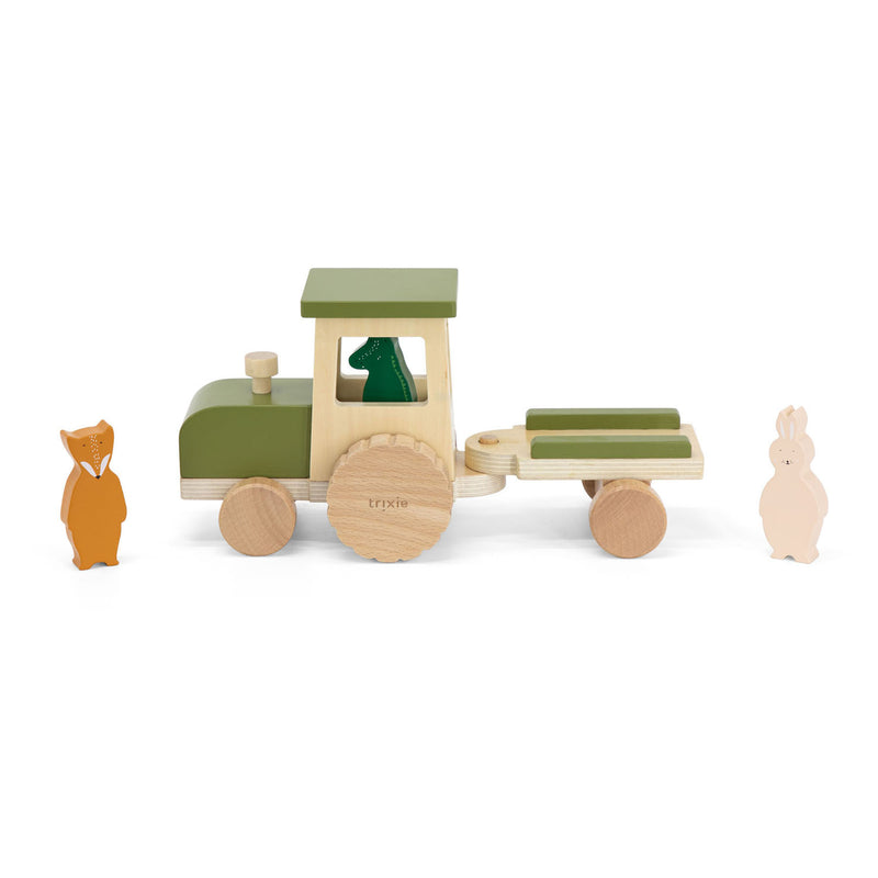 Afbeelding laden in galerijviewer, Trixie houten dieren tractor met trailer
