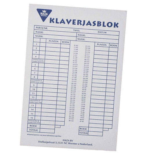 Haza witbaard klaverjasblok, 50 vellen