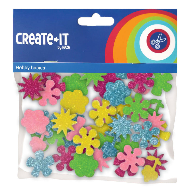 Afbeelding laden in galerijviewer, Haza witbaard foamstickers bloemen glitter, 25st.
