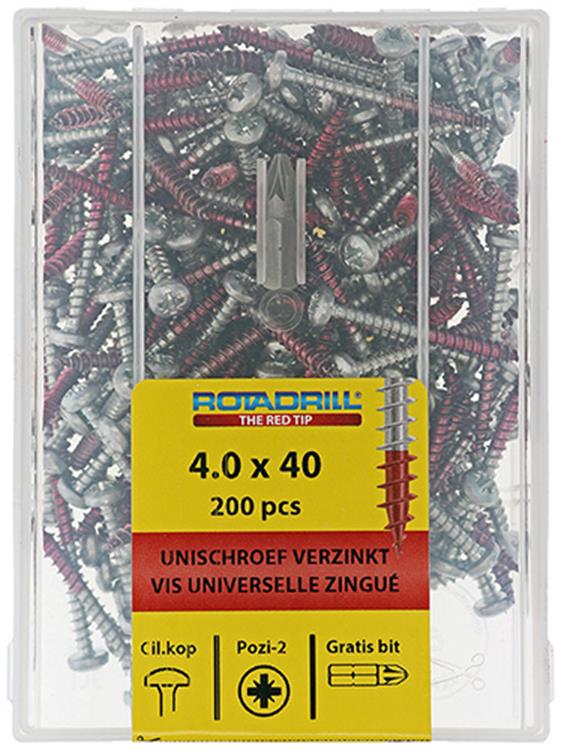 Afbeelding laden in galerijviewer, Rotadrill 1040032 - universeelschroef ckpzd vz 4.0x40mm (200) | 4 stuks

