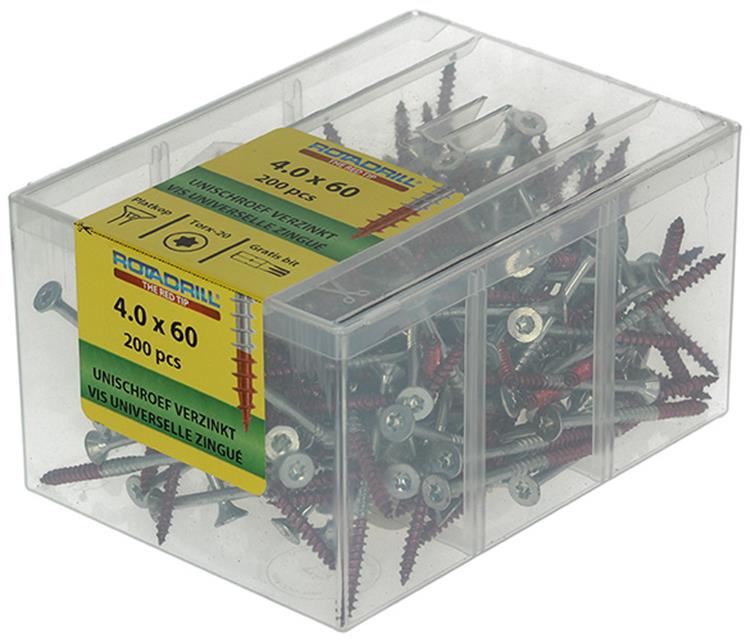 Afbeelding laden in galerijviewer, Rotadrill 1039996 - universeelschroef vktx vz 4.0x60mm (200) | 4 stuks
