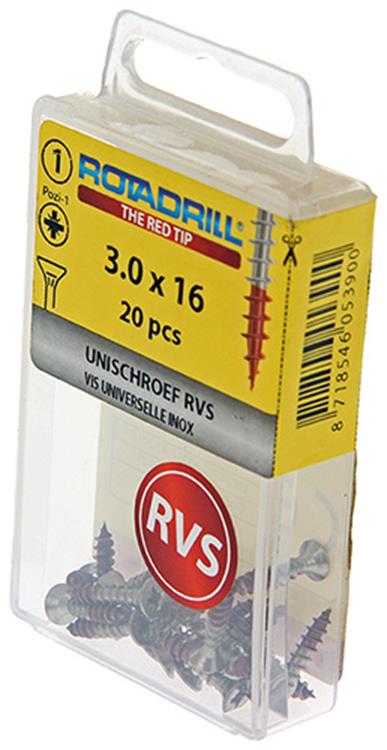 Afbeelding laden in galerijviewer, Rotadrill 1039848 - universeelschroef vk pzd rvs-a2 3.0x16mm (20) | 6 stuks
