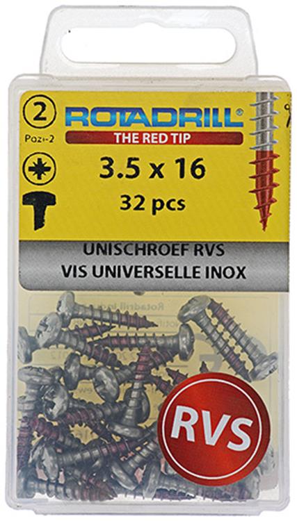 Afbeelding laden in galerijviewer, Rotadrill 1039875 - universeelschroef ck pzd rvs-a2 3.5x16mm (32) | 6 stuks
