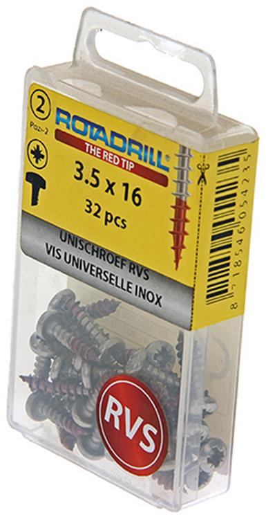 Afbeelding laden in galerijviewer, Rotadrill 1039875 - universeelschroef ck pzd rvs-a2 3.5x16mm (32) | 6 stuks

