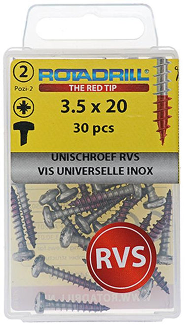 Rotadrill 1039876 - universeelschroef ck pzd rvs-a2 3.5x20mm (30) | 6 stuks