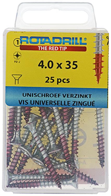 Afbeelding laden in galerijviewer, Rotadrill 1039778 - universeelschroef vk pzd vz 4.0x35mm (25) | 6 stuks
