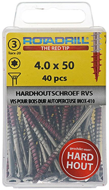Rotadrill 1039900 - hardhoutschroefzelfb.sppls.rvs t20 4.0x50mm (40) | 6 stuks