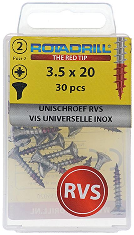 Afbeelding laden in galerijviewer, Rotadrill 1039870 - universeelschroef lk pzd rvs-a2 3.5x20mm (30) | 6 stuks
