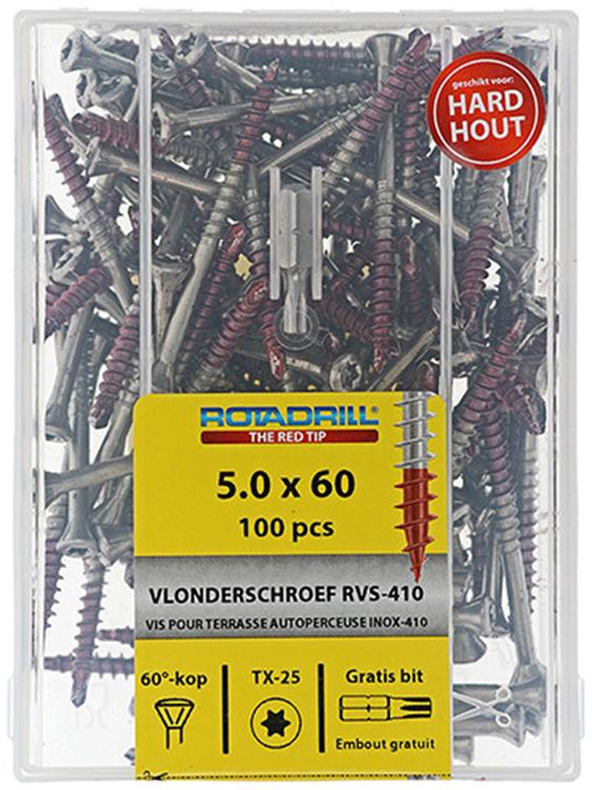 Rotadrill 1040041 - terrasschroef zelfb.sppls.rvs t25 5.0x60mm (100) | 4 stuks