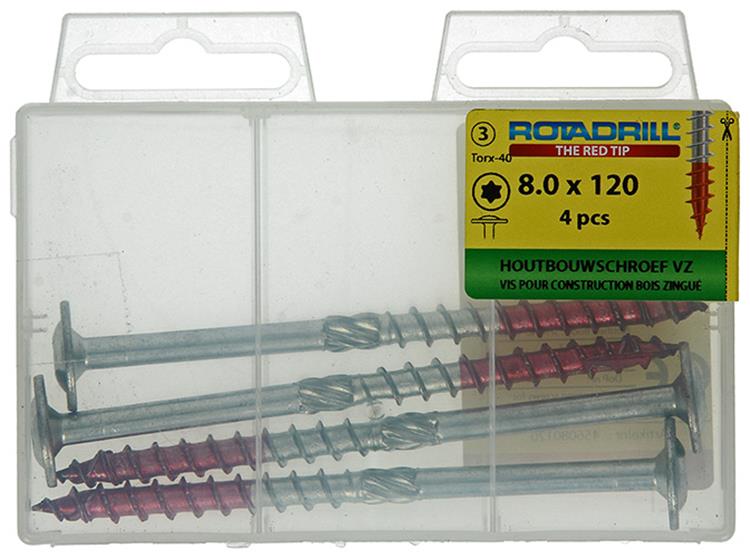 Afbeelding laden in galerijviewer, Rotadrill 1039922 - houtbouwschroef tellerkop vz tx 8.0x120mm(4) | 6 stuks
