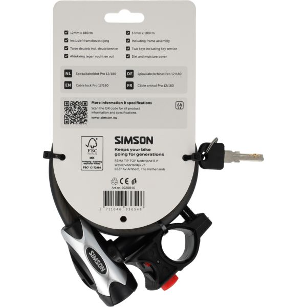 Afbeelding laden in galerijviewer, Simson spiraalkabelslot pro 12mm 180cm
