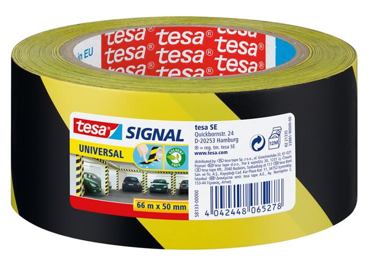 Afbeelding laden in galerijviewer, Vloermarkeertape tesapack 66mx50mm geel zwart
