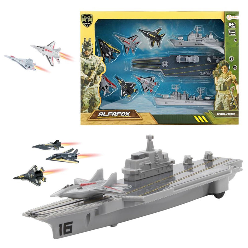 Afbeelding laden in galerijviewer, Toi-toys toi toys alfafox militair vliegdekschip + lanceer straaljagers
