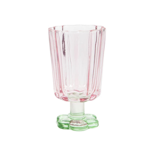 Drinkglas bloemvorm roze groen doos a 6 stuks ø7,9x13,4cm