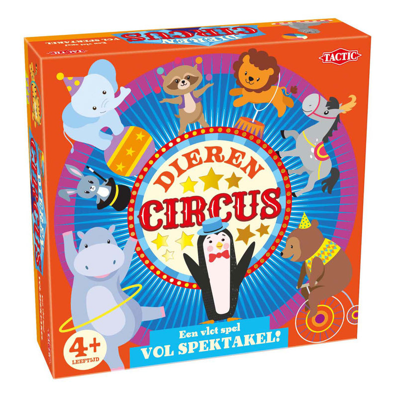 Afbeelding laden in galerijviewer, Tactic dierencircus – bordspel – familiespel – extra groot speelbord van 60 cm doorsnede – 5 houten dieren – 4 grote verzameltenten van 24x24 cm - vanaf 4 jaar
