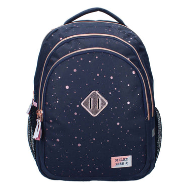 Milky kiss rugzak divine days donkerblauw met roze stippen, 3-vaks