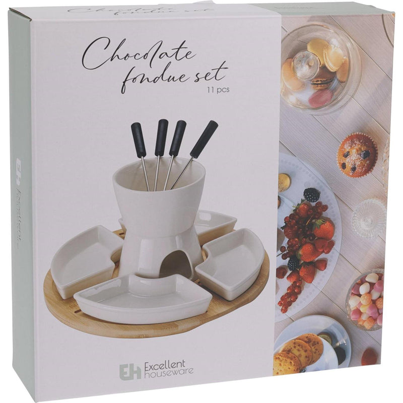 Afbeelding laden in galerijviewer, Excellent houseware chocoladefondue 4-persoons 11-delig porselein
