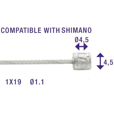 Schakel binnenkabels Elvedes 2250mm RVS ø1,1mm Shimano N-nippel ø4,5 × 4,5 (100 stuks)